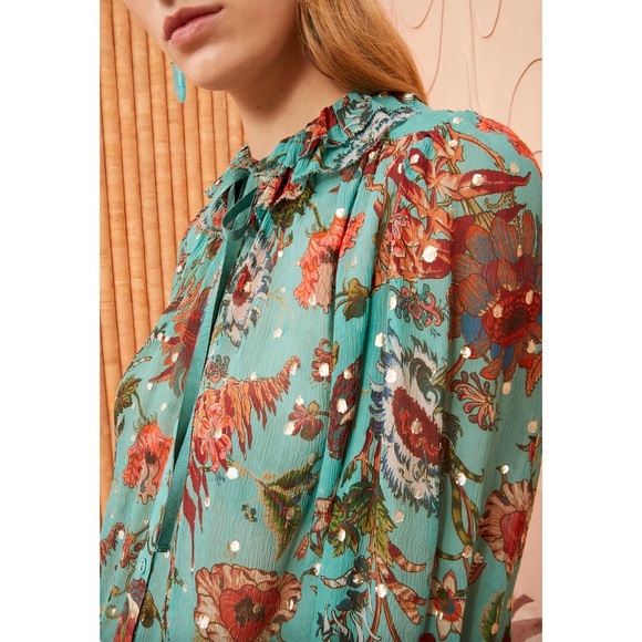 Ulla Johnson Silk-Blend Ruffle Long-Sleeve Floral Pippa Collared Blouse - Picture 5 of 7